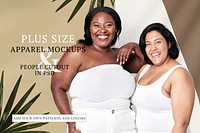 Attractive curvy woman psd white outfit mockup apparel ad template