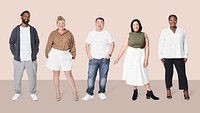 Plus size diverse models outfit apparel mockup psd studio shot