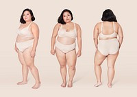 Women's plus size psd fashion beige lingerie apparel mockup