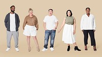 Plus size diverse models outfit apparel mockup psd studio shot