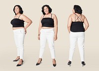 Plus size fashion tank top and pants psd full body