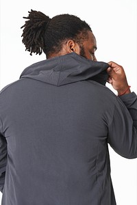 Men's gray hoodie mockup psd fashion shoot in studio