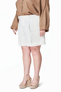 Size inclusive psd white shorts apparel mockup women&#39;s fashion