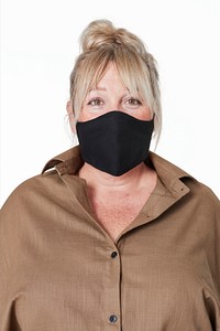 Woman wearing face mask mockup psd due to covid-19 protection