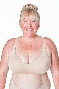 Body positivity psd curvy woman beige undergarment mockup