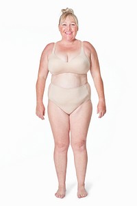 Body positivity psd curvy woman beige undergarment mockup