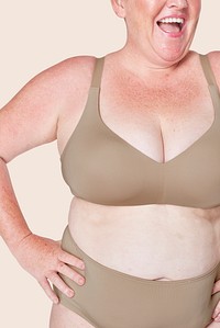 Brown lingerie plus size apparel mockup body positivity shoot
