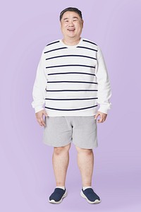 Plus size black and white stripe jumper apparel mockup psd men's fashion