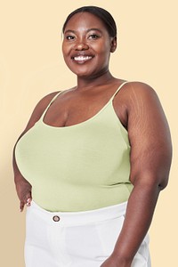 Woman's green tank top plus size fashion psd mockup