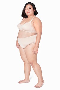 Size inclusive women&#39;s beige lingerie mockup studio shot