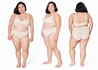 Plus size apparel psd beige lingerie mockup studio shot