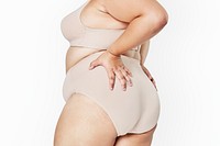 Size inclusive psd women&#39;s fashion beige lingerie mockup studio shot