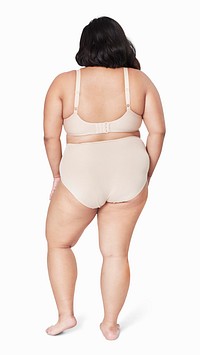 Plus size psd beige lingerie apparel back facing mockup