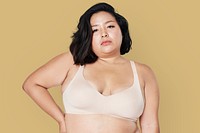 Psd beige bra plus size apparel mockup body positivity shoot