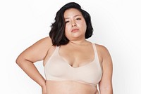 Size inclusive women&#39;s fashion beige bra mockup studio shot