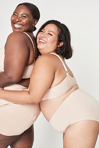 Body positivity lingerie happy plus size model posing