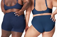 Body positivity psd curvy woman navy blue lingerie mockup back facing