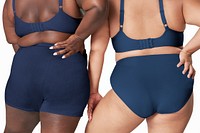 Body positivity curvy woman navy blue lingerie mockup back facing