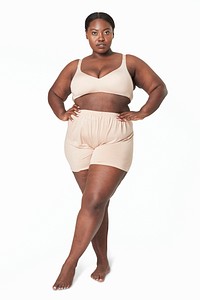 Psd women&#39;s beige lingerie mockup plus size fashion