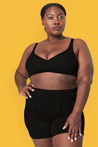 Psd size inclusive women&#39;s black lingerie mockup studio shot