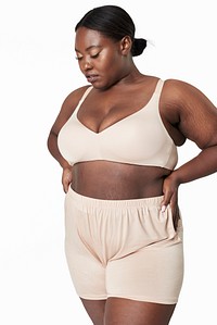 Beige lingerie plus size apparel mockup body positivity shoot