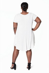 Women's plus size fashion psd white dress apparel mockup