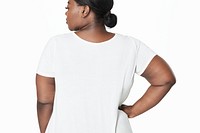 Psd woman facing backward white dress plus size apparel fashion mockup