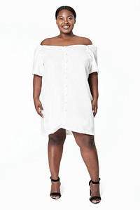 White dress plus size apparel mockup body positivity shoot