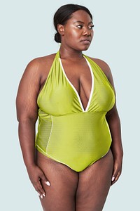 Psd size inclusive fashion green swimsuit mockup