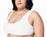 White sport bra plus size apparel mockup body positivity shoot
