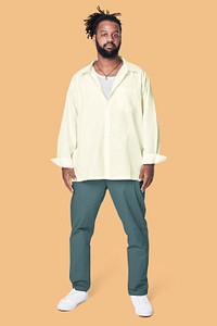 Size inclusive men’s fashion yellow shirt psd mockup studio shot