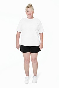 Plus size apparel white tee mockup studio shot