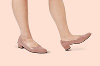 Women's psd nude pink leather flat shoes mockup fashion