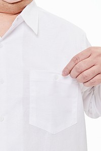 Plus size male model white shirt pocket apparel mockup psd