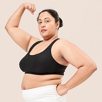 Body positivity curvy woman sportswear psd mockup studio shot