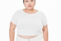 Size inclusive women&#39;s fashion white crop top mockup