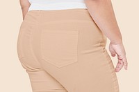 Women&#39;s psd beige pants pocket closeup plus size apparel mockup