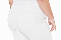Women&#39;s white pants pocket closeup plus size apparel mockup