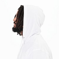 Men's white hoodie mockup psd fashion shoot in studio