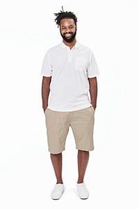 Psd attractive man white polo shirt mockup apparel studio shoot