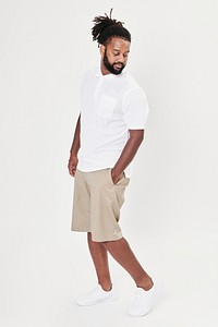 Attractive man white polo shirt apparel studio shoot