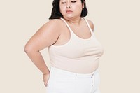 Cream tank top plus size apparel mockup body positivity shoot