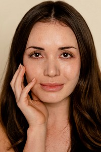 Beautiful woman with freckles and brown hair