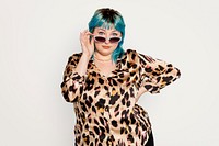 Trendy woman in leopard print blouse