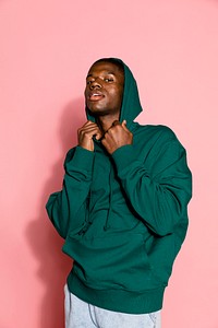Cool man wearing green hoodie