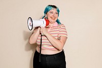 Woman with megaphone, activism and human rights