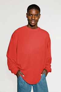 Handsome man in red college sweater