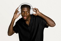 Man listening to music in headphones