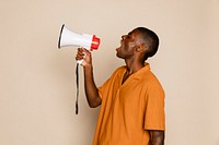 BLM protester with megaphone, shouting out message