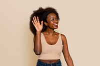 African American woman waving her hand